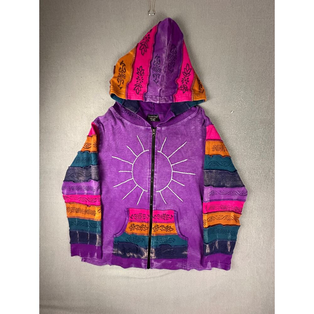 Greatergood Nepal Boho Patchwork Zip Hoodie Size L/Xl
